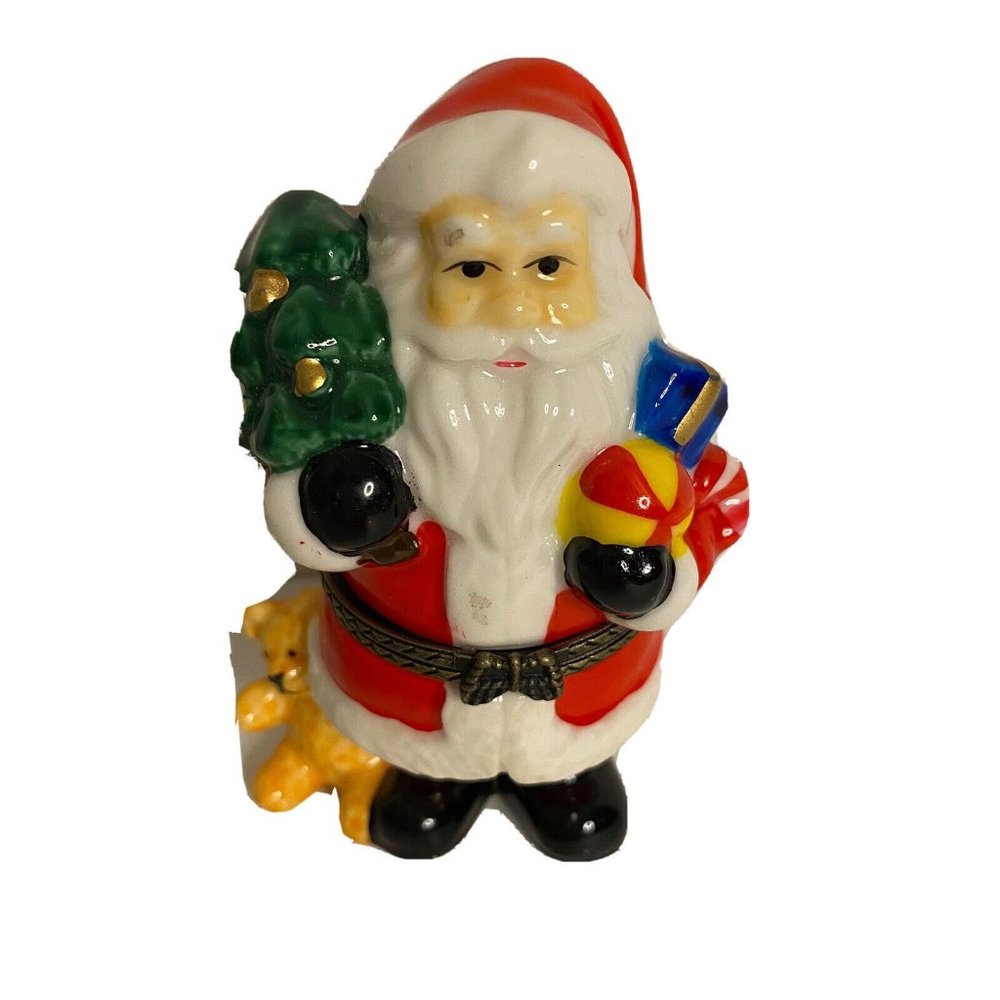 Santa Claus Saint Nick porcelain trinket pill box 3.5"